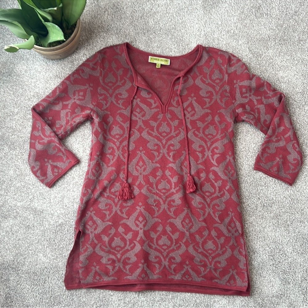 Sigrid Olsen Size M Signature Tunic Sweater Pink metallic thread